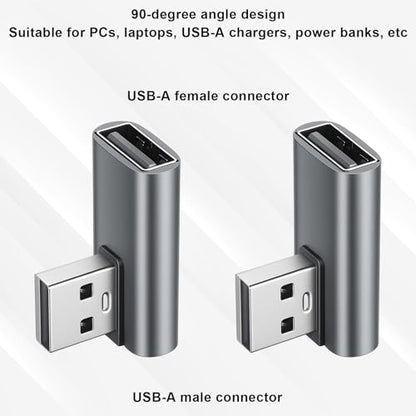 Xthrotsenk 2PCS USB 90 Degree Adapter USB Right Angle Adapter Right Angle USB-A Male to Female Converter 90 Degree USB-Extender for Laptop, Power Bank, Charger, Phone, Pad, Pc (Gray)