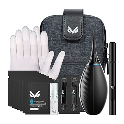 VSGO Professional Camera Cleaning Kit with Portable Bag Air Blower Lens Cleaning Pen Spray Cotton Swab Cloth Compatible with Canon, Nikon, Sony DSLR Cameras and Sensitive Electronics Bundle(VS-A3E)