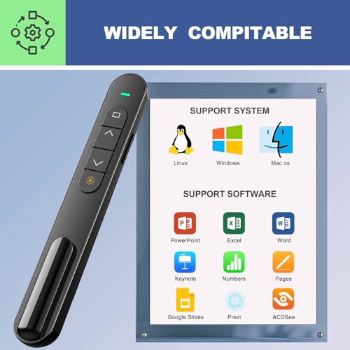 QUI Presentation Clicker with Volume Control, 2.4GHz USB Wireless Presenter Remote, PowerPoint Clicker Slide Advancer Compatible with Mac, Windows, Google Slides, Keynote - color: Black, size: L