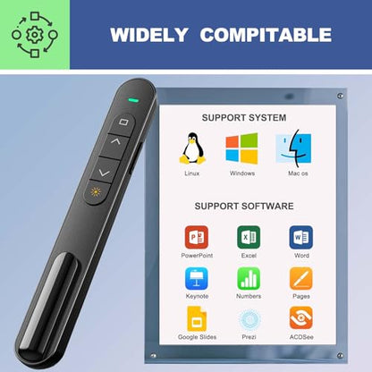 QUI Presentation Clicker with Volume Control, 2.4GHz USB Wireless Presenter Remote, PowerPoint Clicker Slide Advancer Compatible with Mac, Windows, Google Slides, Keynote - color: Black, size: L