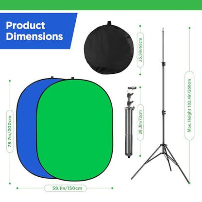 Portable Green Screen Backdrop with Stand,Foldable 5x7ft Chromakey Blue&Green Screen 2 in 1 Pop Up Collapsible Backdrop for Photo and Video Shooting,Gaming (Green & Blue) - color: Green & Blue