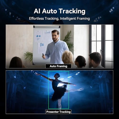 Tenveo 4K AI Auto Tracking PTZ Conference Camera, 3X Optical Zoom, 92° Wide View Angle, USB 3.0 & HDMI Conference Camera for Zoom, Teams, OBS, Live Streaming, Church Worship, Education, Meetings - color: Shadow Black