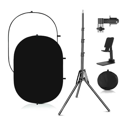3.3x5ft/1x1.5m Black White Screen Chromakey Backdrop Kit with 6.23ft/1.9m Light Stand, 2-in-1 Reversible Collapsible Background Panel for Photography, Gaming, Video Shooting, Live Streaming - color: Black/White