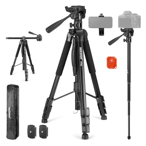 NEEWER Basic 74" Video Tripod Monopod, 3 Way Pan Tilt Head, Remote, Overhead Camera Mount, Horizontal Central Axis, Phone Holder Compatible with iPhone DSLR Telescope Projector, Max Load 17.6lb, TP05 - style: TP05