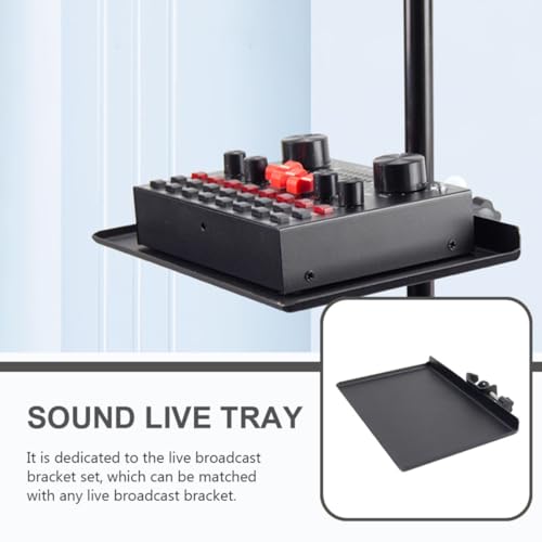 Kisangel Black Iron Microphone Stand Clip Holder with Sound Card Tray for Holding Small Accessories, Compatible with Picks and Sound Card, for Studio and Control Room Use