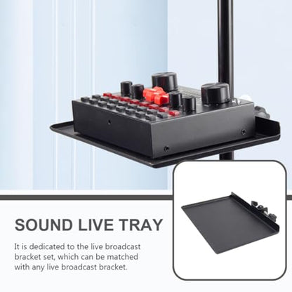 Kisangel Black Iron Microphone Stand Clip Holder with Sound Card Tray for Holding Small Accessories, Compatible with Picks and Sound Card, for Studio and Control Room Use