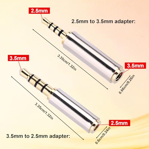 4pcs 2.5mm to 3.5mm & 3.5mm to 2.5mm Stereo/Mono Audio Adapters, Male-to-Female Stereo Audio Converter Jack Adapter for Headphones Smartphones Tablets Mic Television