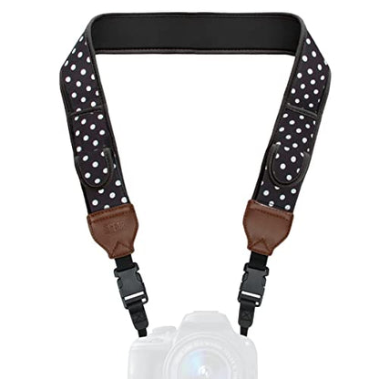 USA Gear TrueSHOT Camera Strap Neoprene Camera Straps - Padded Neck Strap, Pockets, and Quick Release Buckles - Compatible with Canon, Nikon, Sony and More DSLR and Mirrorless Cameras (Polka Dot) - color: Polka Dot