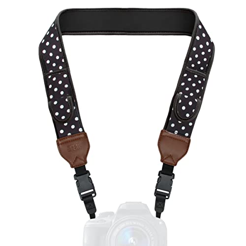 USA Gear TrueSHOT Camera Strap Neoprene Camera Straps - Padded Neck Strap, Pockets, and Quick Release Buckles - Compatible with Canon, Nikon, Sony and More DSLR and Mirrorless Cameras (Polka Dot) - color: Polka Dot