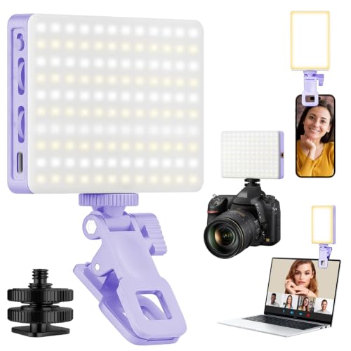 120 LED Selfie Light for iPhone, Portable Phone Light with Clip & Camera Tripod Adapter - 5000mAh Rechargeable, 3 Lighting Modes, CRI 97+ for Video Recording, TikTok, Tripod Mount Rings - color: Purple