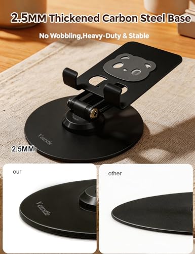 All-Metal Desk Phone Stand, 360° Rotating, 4-8" Phones & Tablets | Carbon steel base, dual-pole adjustment, panda face anti-slip pads, hex key, scratch-proof, heat-dissipating, case-friendly - color: black