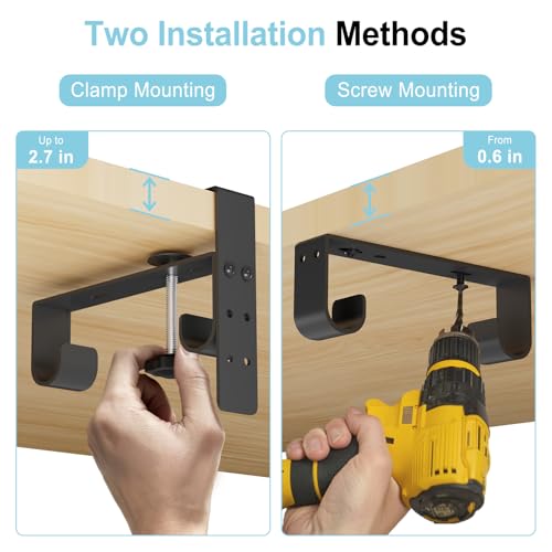 No Drill Under Desk Cable Management Tray, 45.2" Felt Cord Organizer | Convertible Cable Tray & Privacy Panel, Clamp or Screw Mount, Pegboard Wire Management, Dual-Layer Felt, Standing Desk