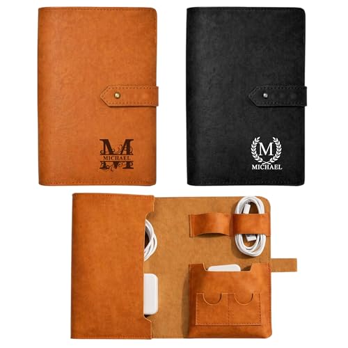 Personalized Leather Cable Organizer Bag - Custom Travel Tech Pouch for Cords and Chargers, Electronics Organizer Case, Compact Charger Organizer, Gift for Travelers (Monogram Name) - color: Monogram Name