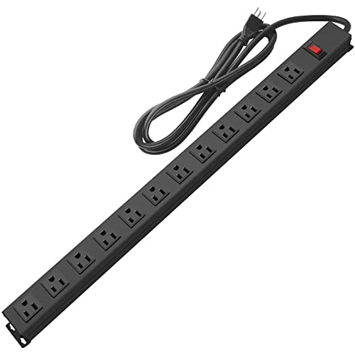 HHSOET Aluminum Wall Mount Power Strip - 12 AC Outlets, 15 FT Cord, 15A 125V Switch - size: 15 ft, style: 12 Outlets