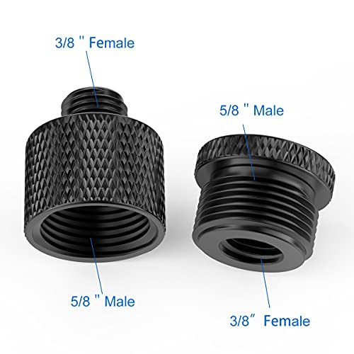 Mic Stand Adapter 5/8 to 3/8 and3/8 to 5/8 Mic Screw Adapter Thread for Microphone Stand Mount to Camera Tripod Adapter 2 Pack (mic screw adapter 5838 black)