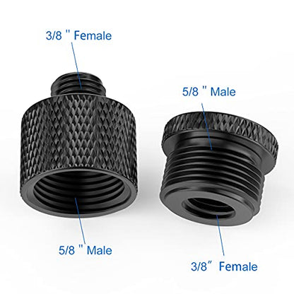 Mic Stand Adapter 5/8 to 3/8 and3/8 to 5/8 Mic Screw Adapter Thread for Microphone Stand Mount to Camera Tripod Adapter 2 Pack (mic screw adapter 5838 black)