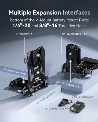 SMALLRIG Foldable V Mount Battery Plate w/QR Plate for Arca, for Sony FX3 / A7 V / A7 IV / A7S III, for Canon R5 / R6, for Nikon Z8, Compact Camera Video Rig, for NEEWER V Mount Battery PS099E - style: Lite
