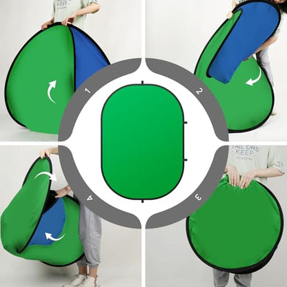 3x5ft/100x150cm Green Screen Backdrop for Photography, Double Sided Green Screen and Blue Screen, 2 in 1 Collapsible and Reversible Background for Photography, YouTube Videos,and Live Streaming - color: Blue Green