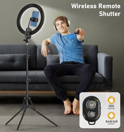 12 inch Ring Light with Stand 2800mAh Rechargeable, LED Circle Selfie Cordless Ringlight with 63" Tripod/Phone Holder/Remote for Makeup Live/Video Recording/Tiktok/YouTube/Podcasting/Vlogging