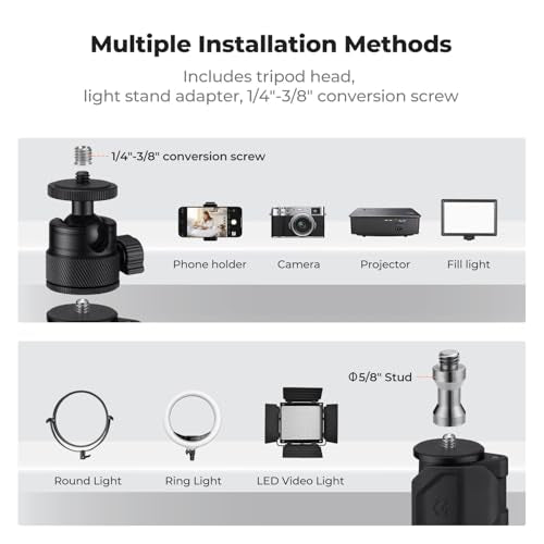 K&F CONCEPT Desk Mount Stand with Extension Arm, 37-91cm Adjustable Overhead Camera Mount, 1/4" Ball Head & 3/8" Adapter, C-Clamp for Ring Light, DSLR Camera, Smartphone, Live Streaming, Video