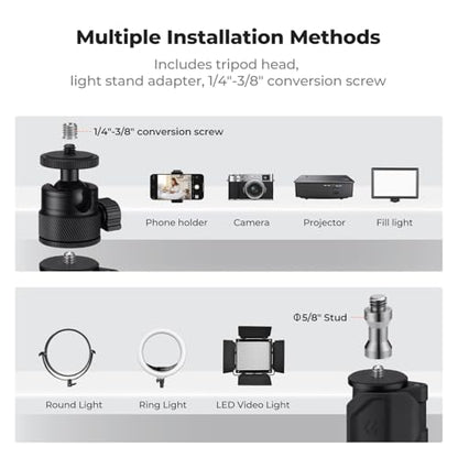 K&F CONCEPT Desk Mount Stand with Extension Arm, 37-91cm Adjustable Overhead Camera Mount, 1/4" Ball Head & 3/8" Adapter, C-Clamp for Ring Light, DSLR Camera, Smartphone, Live Streaming, Video