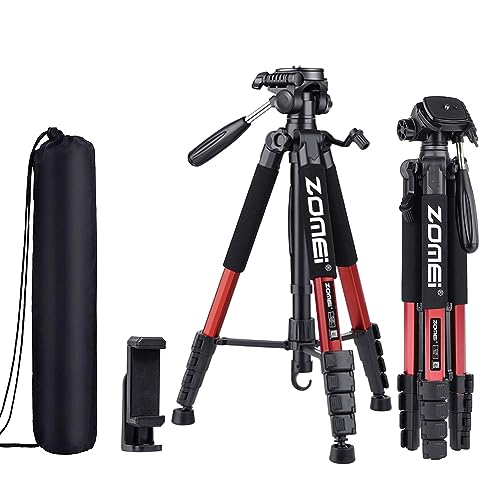 Camera Tripod, 74" Tripod for Camera Stand, Heavy Duty Tripod with Travel Bag for Projectors, Lasers, DSLR, Webcam, Aluminum Phone Tripod for Video Recording Photo Vlogging(Red) - color: Red