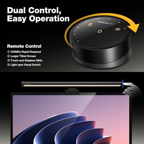 Douxlife Monitor Light Bar with Visual Wireless Remote & Touch Dual Control, Eye-Care Computer Monitor Lamp with Asymmetrical Optical Design, Stepless Dimming Screenbar for Home Office Gaming, Black - color: Black