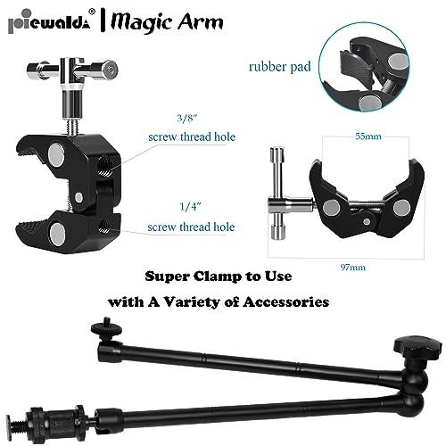 20" Magic Arm Clamp Kit with 1/4" & 3/8" Thread Clamp,Adjustable Friction arm- Articulating arm,with/Phone Clip/Tripod Mount Adapter,for Action Camera/DSLR/LCD Monitor/LED Lights/Cell Phone - color: 20 Inch Frosted Black Magic Arm