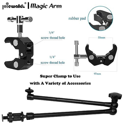 20" Magic Arm Clamp Kit with 1/4" & 3/8" Thread Clamp,Adjustable Friction arm- Articulating arm,with/Phone Clip/Tripod Mount Adapter,for Action Camera/DSLR/LCD Monitor/LED Lights/Cell Phone - color: 20 Inch Frosted Black Magic Arm