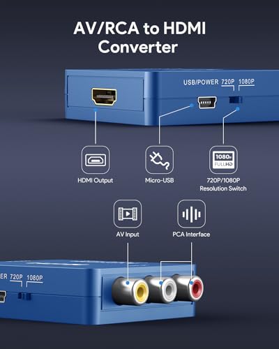 ABLEWE RCA to HDMI,AV to HDMI Converter, 1080P Mini RCA Composite CVBS Video Audio Converter Adapter Supporting PAL/NTSC for TV/PC/ PS3/ STB/Xbox VHS/VCR/Blue-Ray DVD Players, Blue - color: Blue