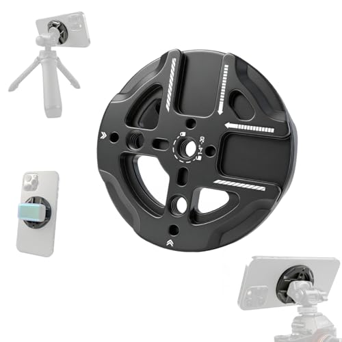 Magnetic Phone Mount Plate with 1/4"-20 Thread & Cold Shoe, N52 Strong Magnet 15N Hold, Aluminum Camera Mount Adapter for iPhone MagSafe, Tripod, Ball Head, Vlogging & Filming Rig (Black) - color: Black