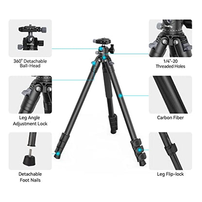 SmallRig AP-10 Carbon Fiber Tripod, 52.4" Lightweight Compact Camera Tripod with Detachable Monopod, 360° Ball Head with Payload 5 kg/11 lb, Quick Release Plate for Canon for Sony, DSLR Camera, Phone - style: 52.4"