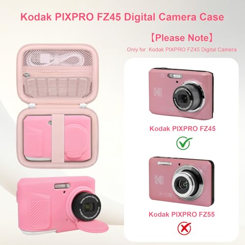Case for Kodak PIXPRO FZ45 Digital Camera (Hard Case + Soft Silicone Cover) | Kodak PIXPRO FZ45 Digital Camera Hard Carrying Case and Soft Silicone Protective Case with Removable Lens Cover, Pink - color: Pink