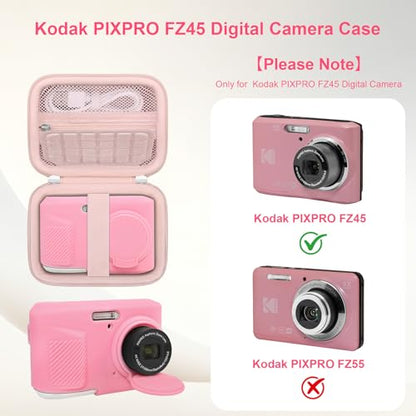 Case for Kodak PIXPRO FZ45 Digital Camera (Hard Case + Soft Silicone Cover) | Kodak PIXPRO FZ45 Digital Camera Hard Carrying Case and Soft Silicone Protective Case with Removable Lens Cover, Pink - color: Pink