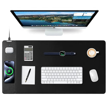 Mouse Pad with Wireless Charging, Gaming Mouse Pad with Ultra-Smooth Surface, Large XXL Desk Mat, Non-Slip Mouse Mat, Waterproof Computer Keyboard Pad for Gaming, Desk, Office, PC, 800x400x4MM, Black - color: Black - 31.5"x15.7"
