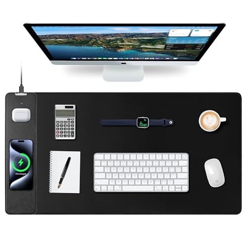 Mouse Pad with Wireless Charging, Gaming Mouse Pad with Ultra-Smooth Surface, Large XXL Desk Mat, Non-Slip Mouse Mat, Waterproof Computer Keyboard Pad for Gaming, Desk, Office, PC, 800x400x4MM, Black - color: Black - 31.5"x15.7"