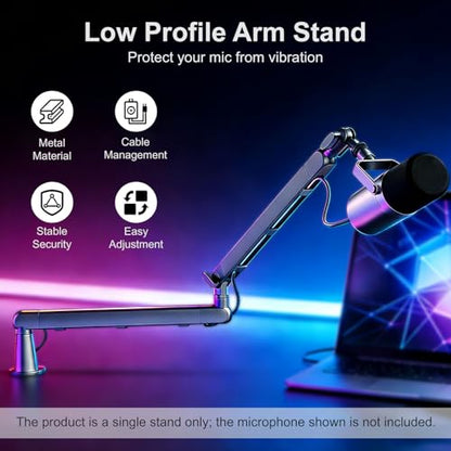 Aqdocvf Microphone Boom Arm - Heavy Duty Low Profile Metal Mic Arm Stand with Desk Clamp & Cable Management, 360° Rotatable, Fits Shure SM7B/MV7, Blue Yeti, Fifine AM8, AT2020 for Podcasting & Gaming