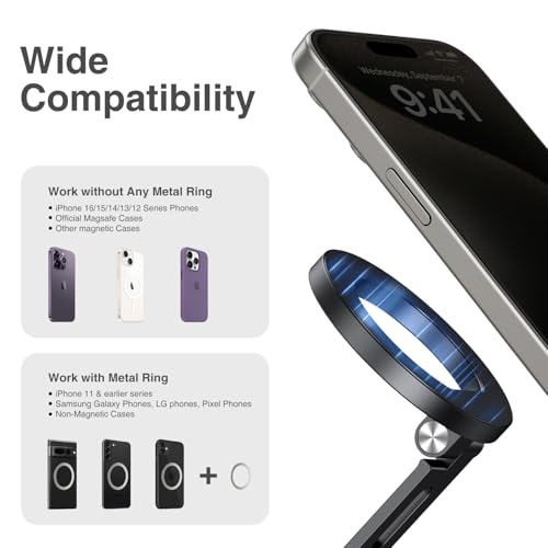 elitehood Magnetic Magsafe Tripod Phone Mount Holder, Foldable Phone Holder for Tripod Attachment with 1/4” Screw & Cold Shoe, All Aluminum iPhone Mount Adapter for Recording Shooting Vlogging - style: Cold Shoe Base
