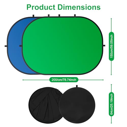 5x6.5ft/1.5x2M Blue Green Screen Backdrop, Double-Sided Pop Up Photo Backdrop Collapsible Greenscreen Background Muslin Chromakey Screen with Carry Bag for Photo Studio, Streaming, Gaming - color: Green/Blue, size: 5 x 6.5 ft