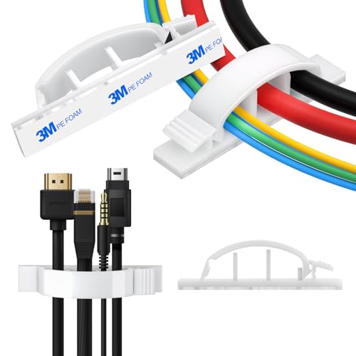 XHF 50pcs Adhesive Cable Wire Clips white, Outdoor Cable Management Wire Organizer Cord Holder for Under Desk, Car, Wall, TV PC Ethernet Cable - color: White, size: 3 cords slots-50pcs