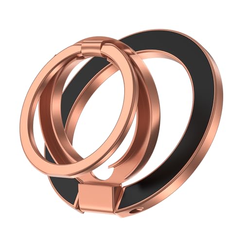 Magnetic Phone Ring Holder for MagSafe, Magnet Phone Grip Stand Finger Ring Kickstand Dual-Side Magnetics for iPhone 17 16e 16 Pro Max 15 Pro Max Samsung Galaxy Z Flip7 Fold7 S26 S25 Ultra Plus S24 FE - color: rose-gold