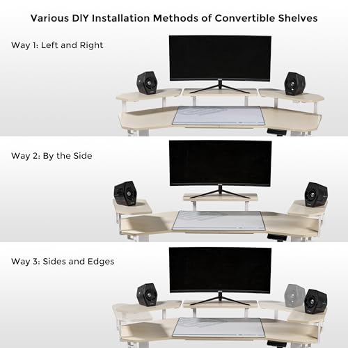 EUREKA ERGONOMIC Aero 55 Inch W Shaped Electric Standing Desk, Height Adjustable Computer Gaming Desk with LED Monitor Shelf, Mouse Pad, Headphone Hook, Cup Holder, Natural Maple - color: Maple, size: 55"W x 35"H-Adjustable