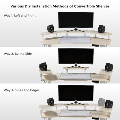 EUREKA ERGONOMIC Aero 55 Inch W Shaped Electric Standing Desk, Height Adjustable Computer Gaming Desk with LED Monitor Shelf, Mouse Pad, Headphone Hook, Cup Holder, Natural Maple - color: Maple, size: 55"W x 35"H-Adjustable