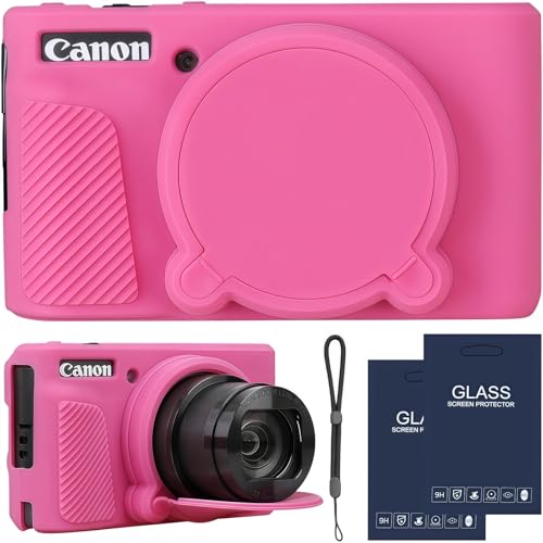 Camera Case for Canon PowerShot SX740/ SX730 Digital Camera,SX740 HS Case, Soft Silicone Protective Case Removable Lens Cover,Comes with 2 Screen Protectors and 1 Wrist Strap. (Peach Red) - color: Peach Red