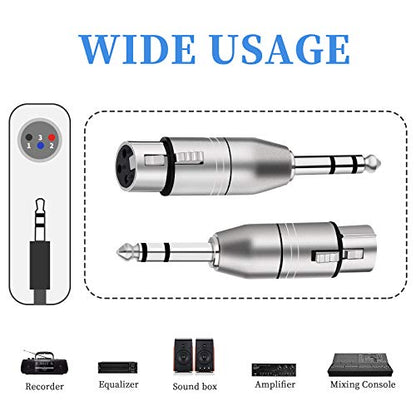 Tisino XLR Female to 1/4" TRS Adapter, Balanced Female XLR to Quarter Inch 6.35mm Male Adapters - 2 Pack - color: XLRF to 1/4" TRS