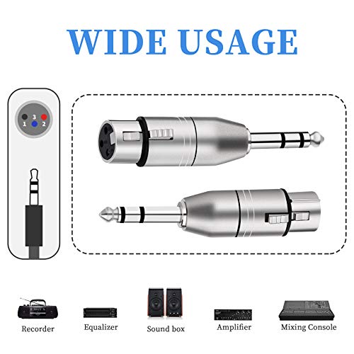 Tisino XLR Female to 1/4" TRS Adapter, Balanced Female XLR to Quarter Inch 6.35mm Male Adapters - 2 Pack - color: XLRF to 1/4" TRS