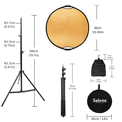 Selens Photography Reflector Holder Stand Kit, 32in / 80cm 5-in-1 Collapsible Light Reflectors with Swivel Boom Arm Stand and Sandbag for Photo Video Studio Lighting