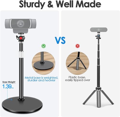Webcam Tripod Stand for Desk: Webcam Stand for Logitech Brio | C920 | C922 | C615 | C930e - Height & Angle Adjustable Desktop Tripod for Light & 1/4" Thread for Live Streaming | Video Calling - size: 9.2''-15.5''