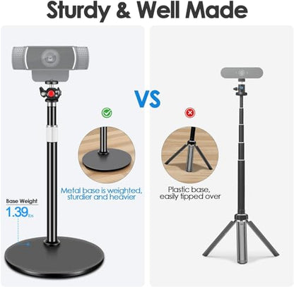Webcam Tripod Stand for Desk: Webcam Stand for Logitech Brio | C920 | C922 | C615 | C930e - Height & Angle Adjustable Desktop Tripod for Light & 1/4" Thread for Live Streaming | Video Calling - size: 9.2''-15.5''