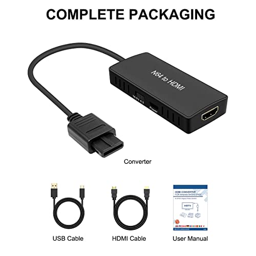 N64 to HDMI Converter Adapter Support 16:9/4:3 Conversion, HDMI Link Cable for N64 /SNES/NGC/SFC（Plug and Play）